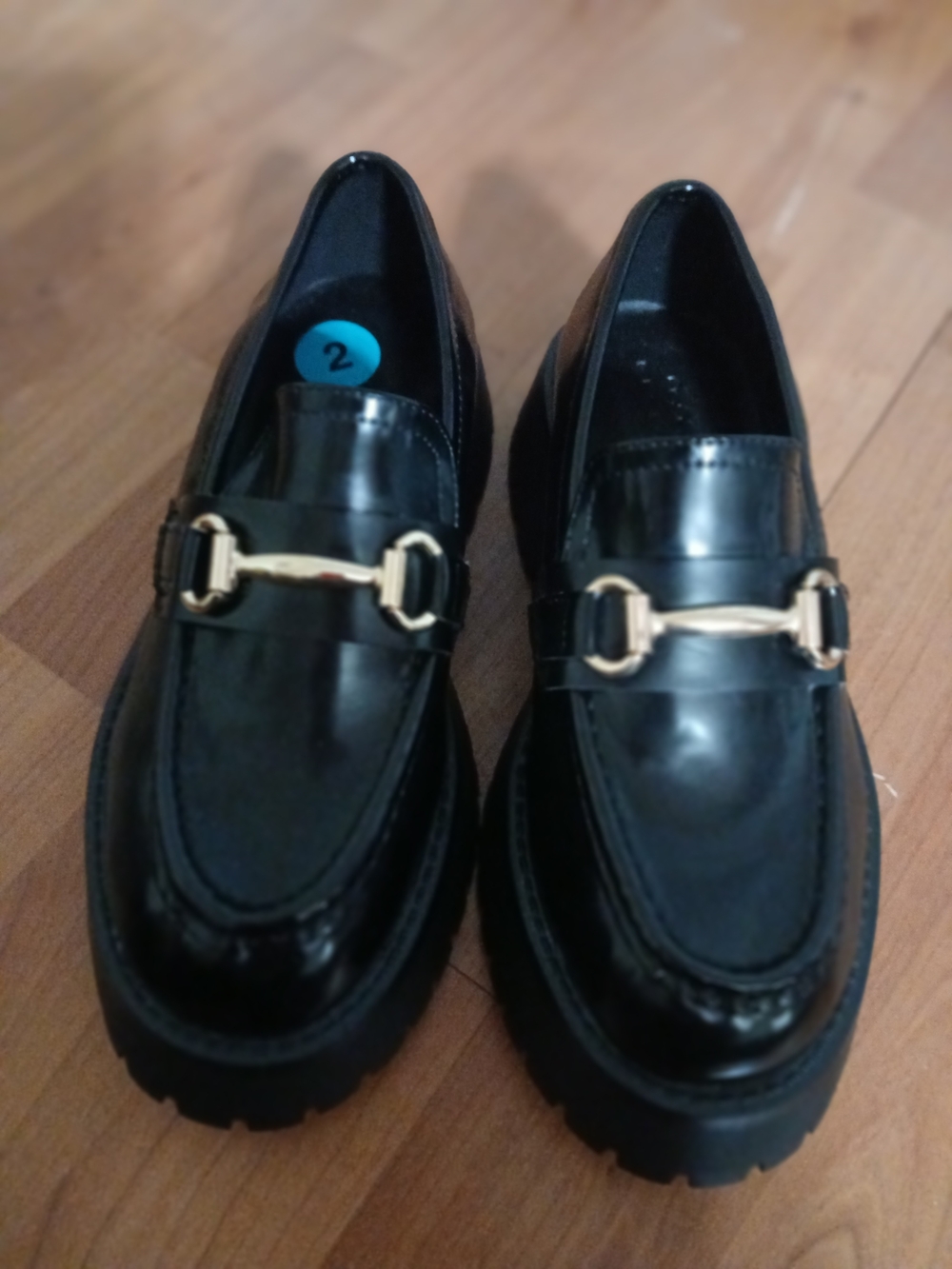 ASOS Black Patent Loafers with Gold Bit Detail